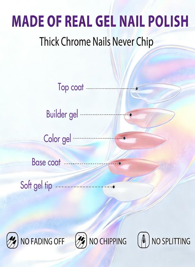 KQueenest Press On Nails Almond - Chrome Press On Nails Medium, Opaque Neutral Milky White Fake Nails with a Glazed Donut Finish, Thick Sparkly Soft Gel Glue on Nails for Women Bridal Wedding 24 Pcs - Image 5